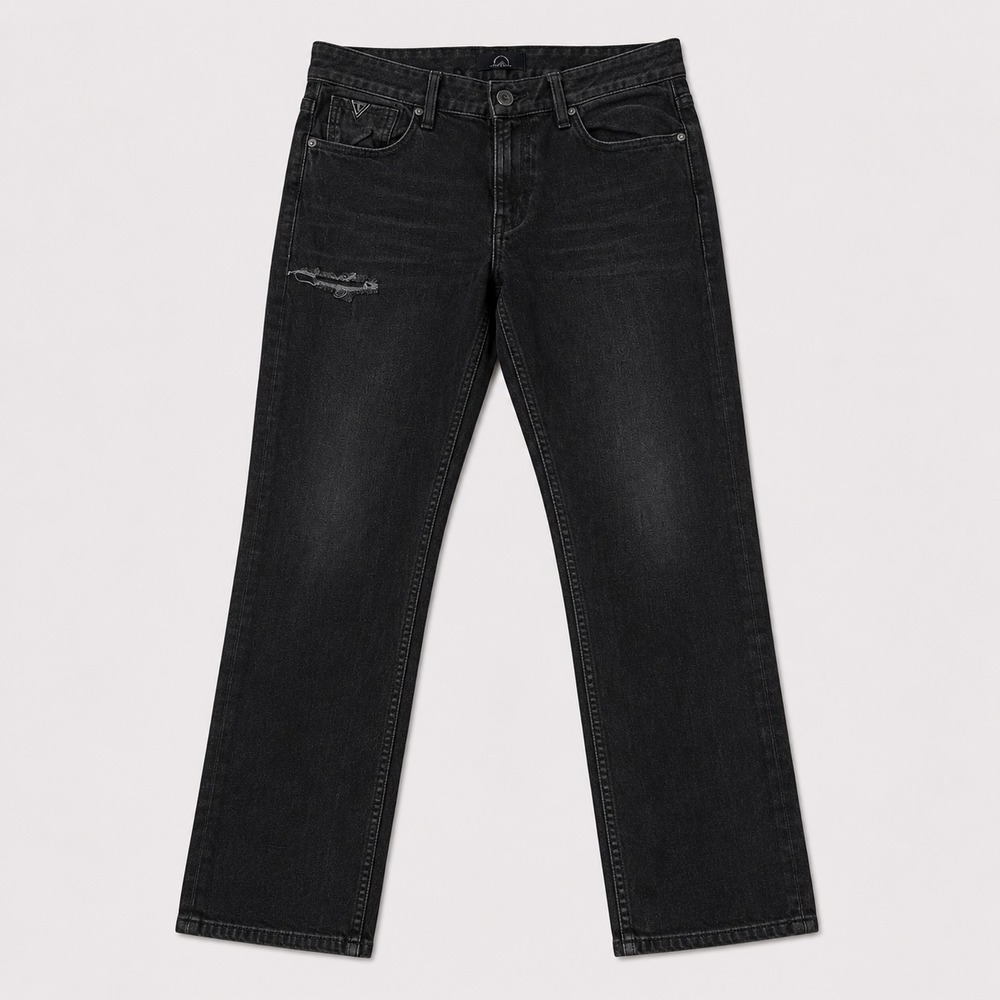 GUESS Mens 32 Black Slim Tapered Jeans Distressed Ripped Faded Denim